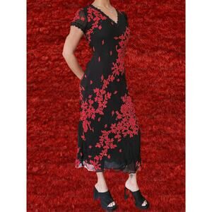 Vintage Y2K Majick Maxi Red Dress M Forest Fairy Beaded Ruffle Hem Whimsigoth